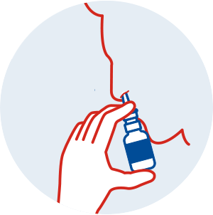 Lean forward slightly and insert the nozzle into a nostril