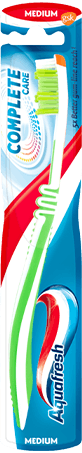 Aquafresh Intense Clean medium toothbrush in silver/white colour combination with Aquafresh colors on the packaging. Aquafresh Intense Clean medium toothbrush in silver/white colour combination with Aquafresh colors on the packaging.