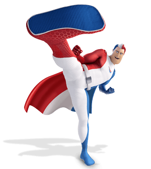 Der Superheld von Odol-med3 kickend. Der Superheld von Odol-med3 kickend.