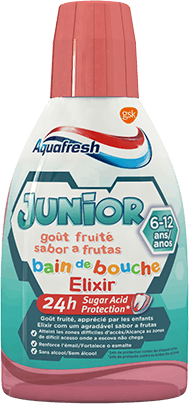 Aquafresh my Big Teeth mouthwash in a playful packaging. Aquafresh my Big Teeth mouthwash in a playful packaging.