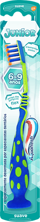 Aquafresh Big Teeth toothbrush with a playful blue/green design and mint green packaging. Aquafresh Big Teeth toothbrush with a playful blue/green design and mint green packaging.