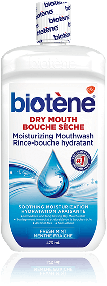 A bottle of Biotène Dry Mouth Moisturizing Mouthwash A bottle of Biotène Dry Mouth Moisturizing Mouthwash