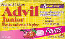 Comprimés à croquer Advil Junior Fièvre due au rhume ou à la grippe package design Comprimés à croquer Advil Junior Fièvre due au rhume ou à la grippe package design