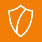 Orange square with shield graphic