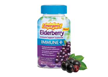 Box of Emergen-C Daily Immune Support Gummies and Botanicals in Immune+ Elderberry Box of Emergen-C Daily Immune Support Gummies and Botanicals in Immune+ Elderberry
