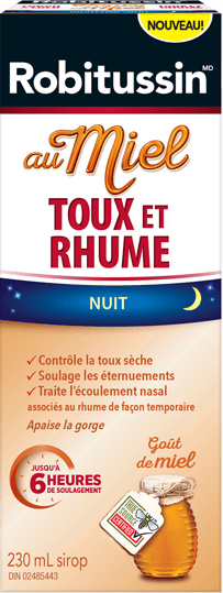 Nouveau! Robitussin au mielToux et rhume Nuit Nouveau! Robitussin au mielToux et rhume Nuit