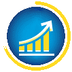 A standard bar chart with an upwards trend line, indicated by an arrow ascending from left to right A standard bar chart with an upwards trend line, indicated by an arrow ascending from left to right