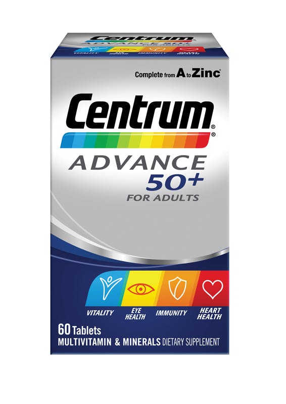 Box of Centrum Advance 50+ Multivitamins (60 tablets).