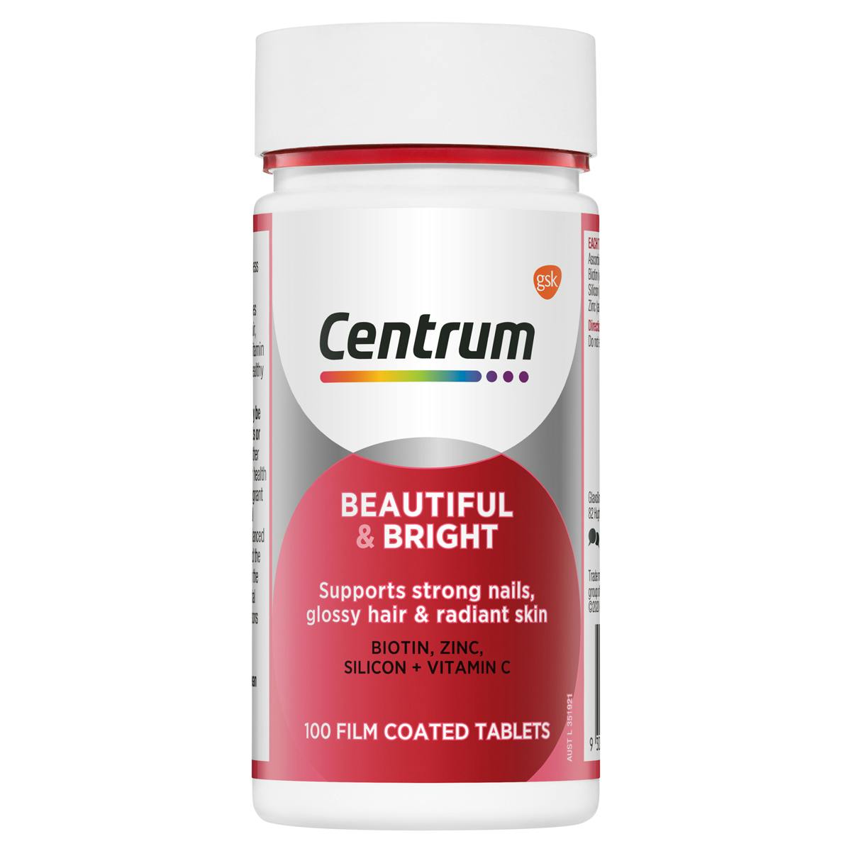 Bottle of Beautiful & Bright from the Centrum Benefits Blend (50 tablets).
