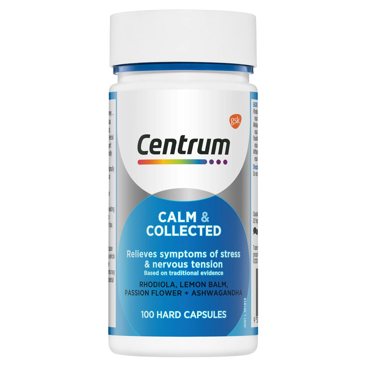 Bottle of Calm & Collected from the Centrum Benefits Blend (50 capsules)