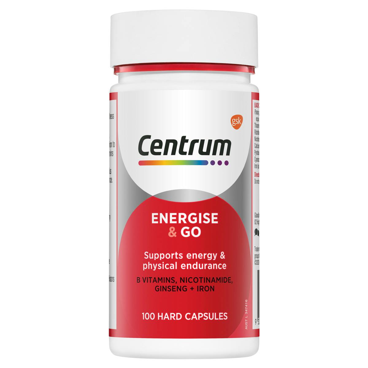 Bottle of Energise & Go from the Centrum Benefits Blend (50 capsules).