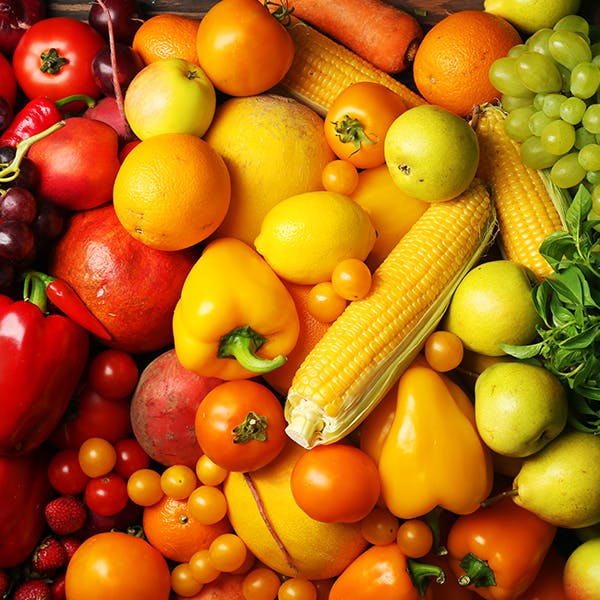 Variety of colorful fruits and vegetables Variety of colorful fruits and vegetables