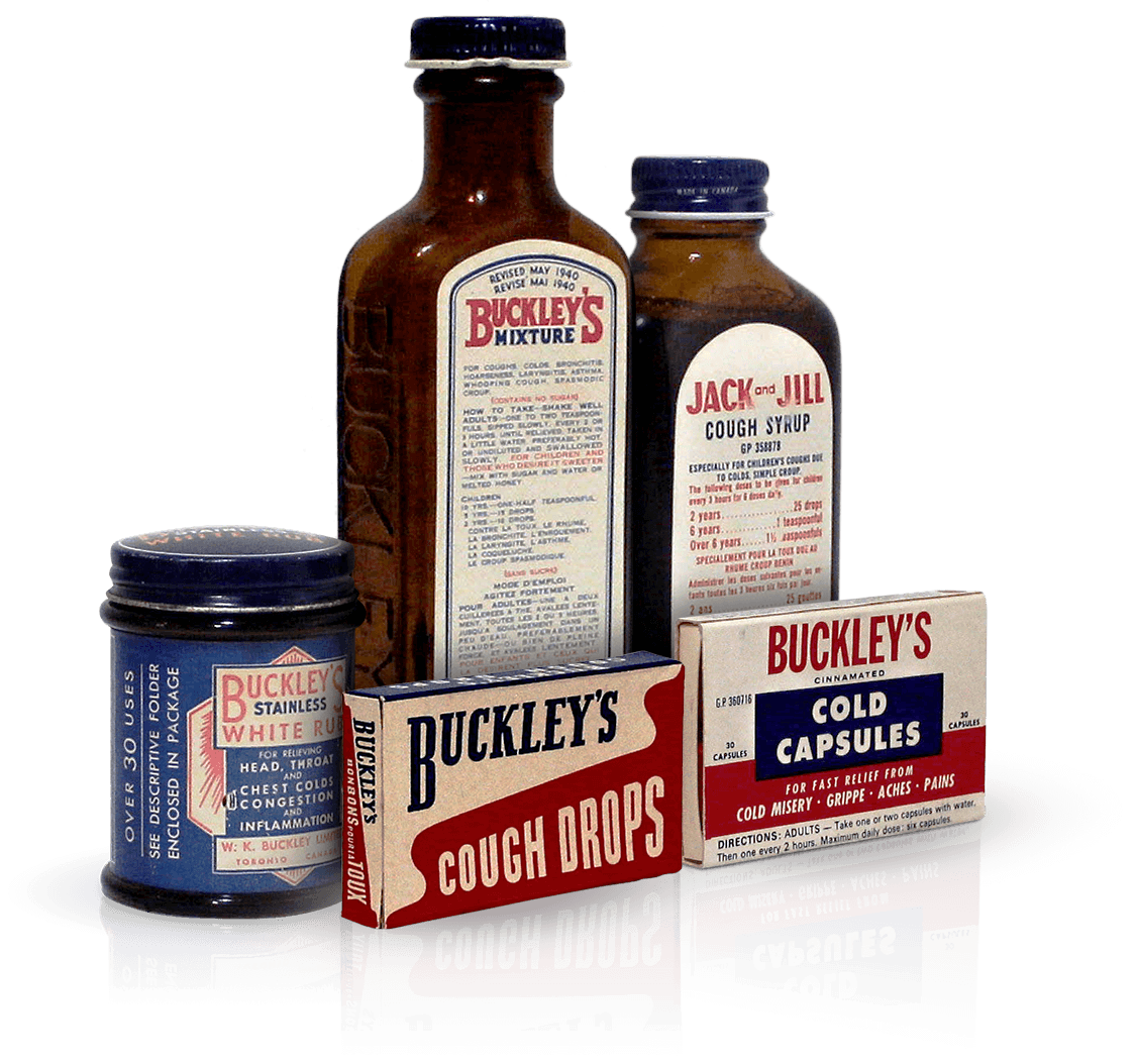 Four original bottles of Buckley's syrup Four original bottles of Buckley's syrup