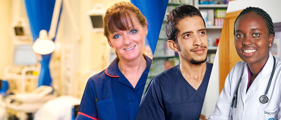 Split image of three dental professionals