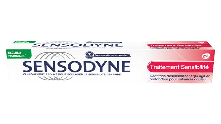Packshot du dentifrice Sensodyne Traitement Sensibilité