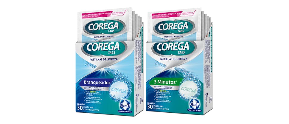 Corega Tabs Limpador de Dentadura Antibacteriano 3 minutos