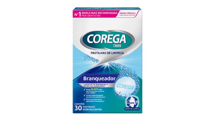 Embalagem de Corega Branqueador