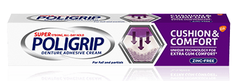 Super Poligrip cushion and comfort pack shot