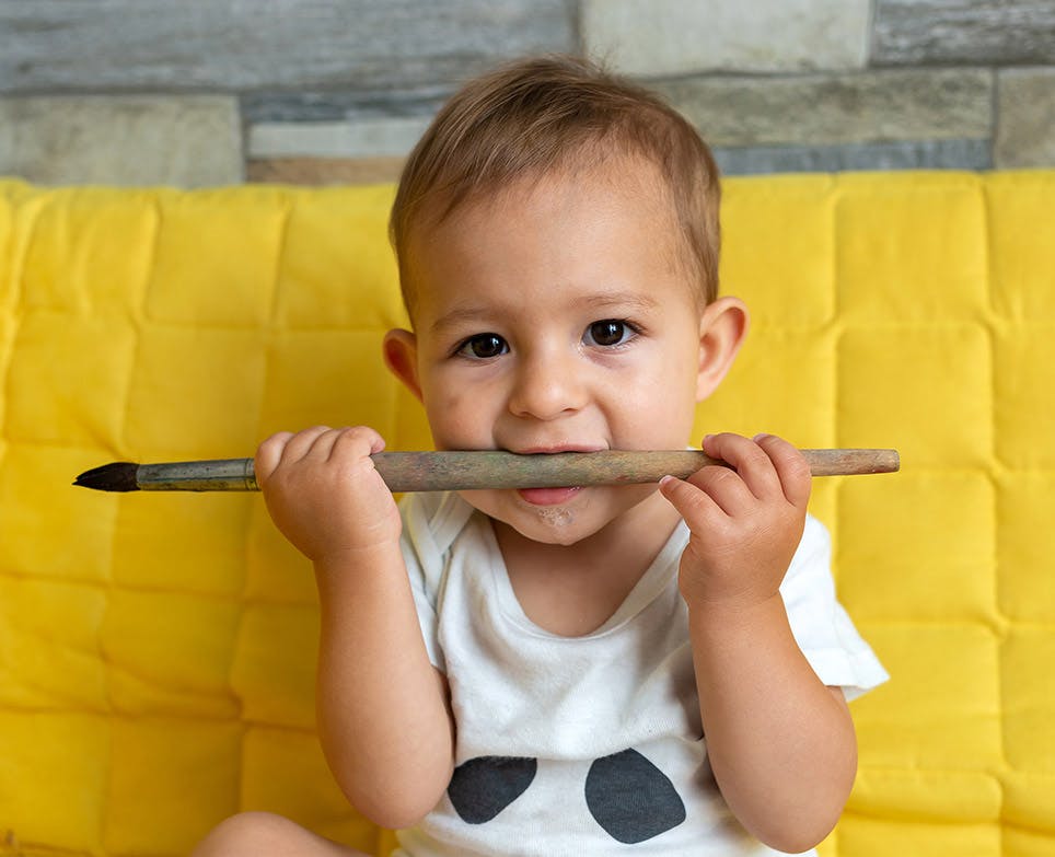 A baby chewing a brush A baby chewing a brush