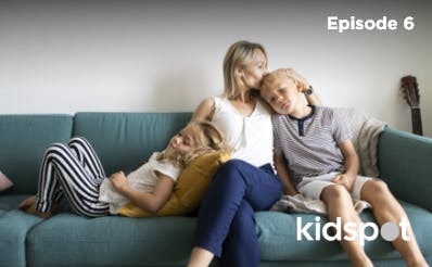 Mother with children on couch