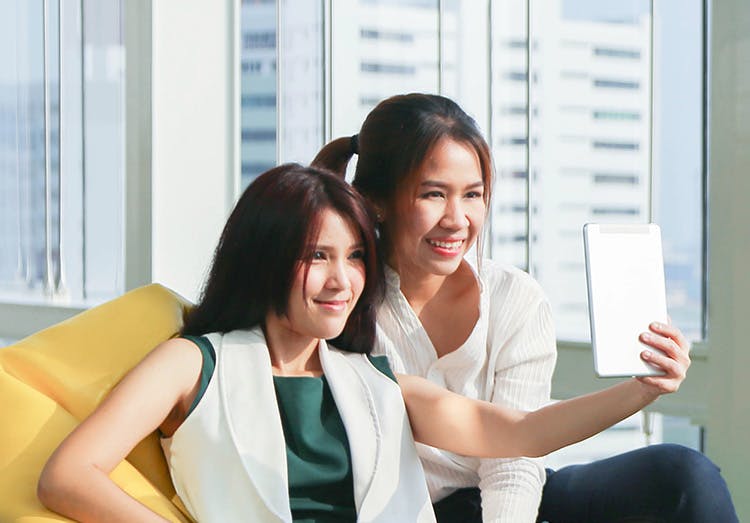 Two women taking a selfie Two women taking a selfie