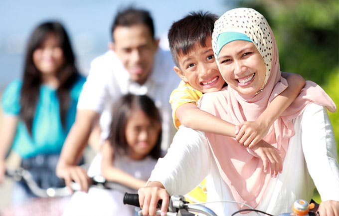 Family out for bicycle ride Family out for bicycle ride