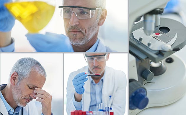 Secuencia de imágenes de un especialista haciendo un análisis de laboratorio. Secuencia de imágenes de un especialista haciendo un análisis de laboratorio.