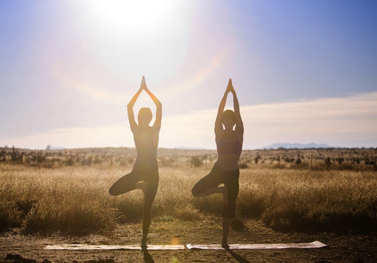 Dua Wanita Melakukan Pose Yoga di Luar Ruangan Dua Wanita Melakukan Pose Yoga di Luar Ruangan