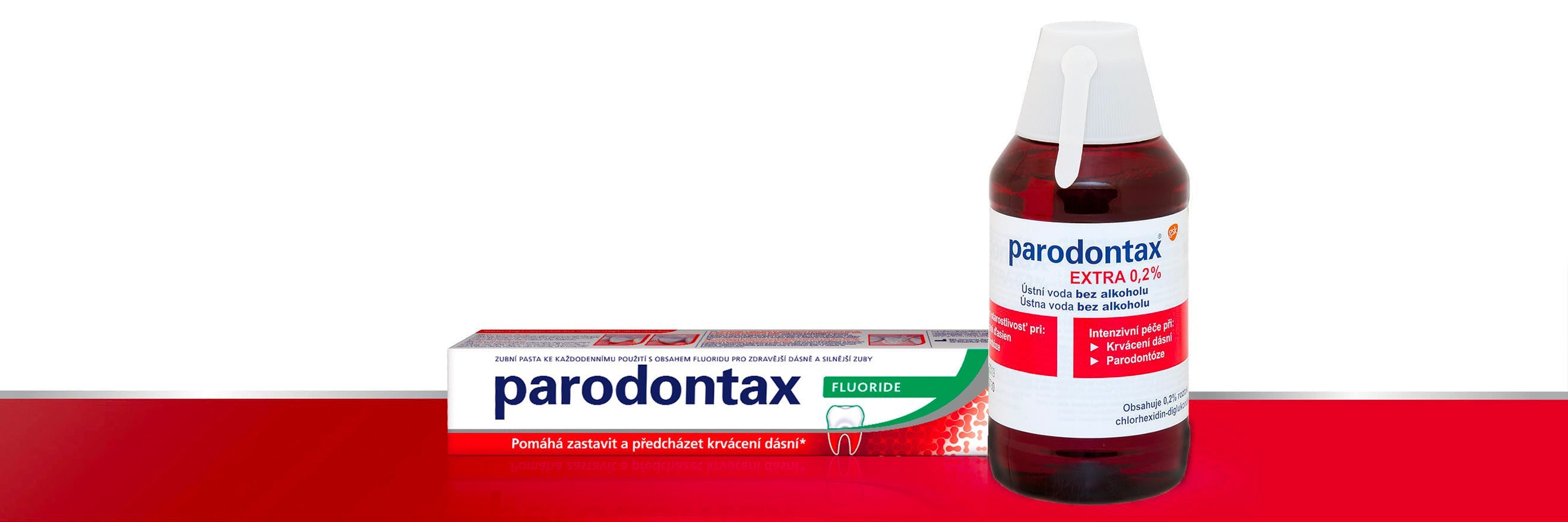 Zubní pasta Parodontax Daily Original a ústní voda Corsodyl bez alkoholu