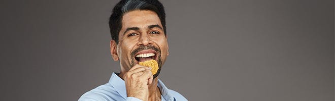 Eating with dentures header image woman eating food