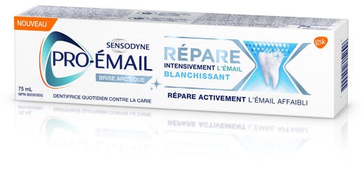 Boîte de dentifrice Pro-Émail Répare intensivement l’émail Blanchissant Boîte de dentifrice Pro-Émail Répare intensivement l’émail Blanchissant