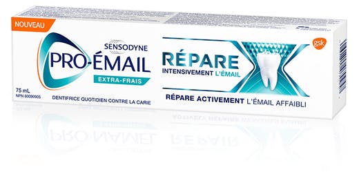 Boîte de dentifrice Pro-Émail Répare intensivement l’émail Extra-frais Boîte de dentifrice Pro-Émail Répare intensivement l’émail Extra-frais