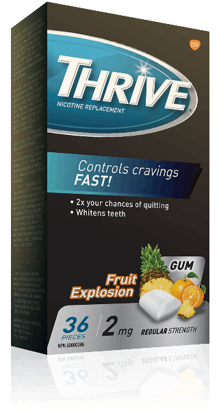 THRIVE Regular Strength 2 mg gum in Fruit Explosion THRIVE Regular Strength 2 mg gum in Fruit Explosion
