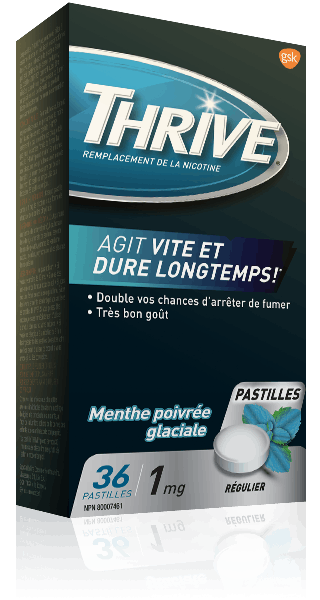 Pastilles THRIVE Menthe poivrée glaciale force régulière à 1 mg