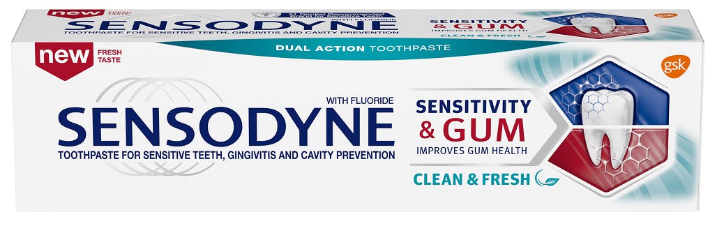 Sensodyne Sensitivity & Gum Clean & Fresh toothpaste in packaging