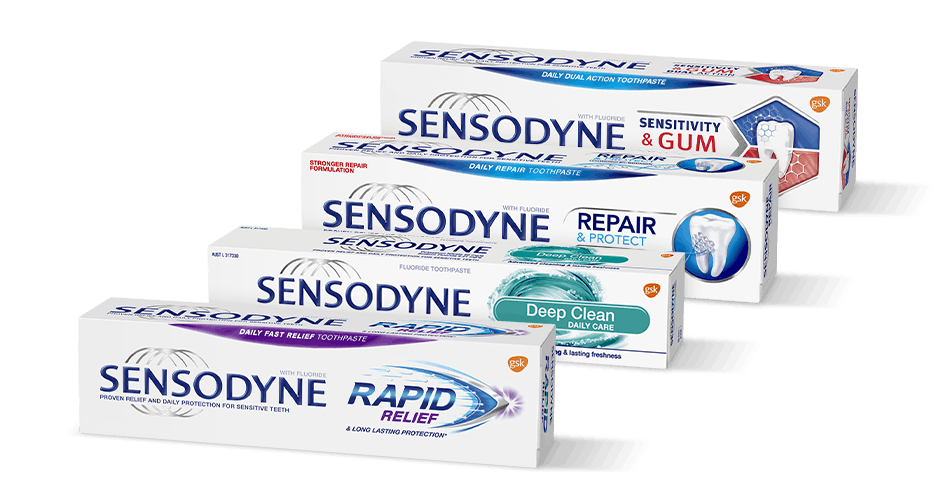 Variety of Sensodyne Toothpaste products for tooth sensitivity