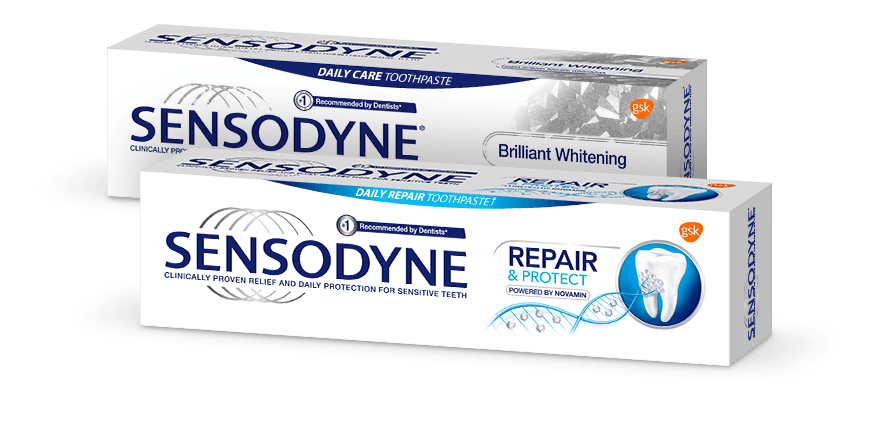Sensodyne Brilliant Whitening and Sensodyne Repair and Protect toothpaste products