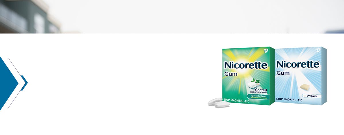 Nicorette gum packages in original and mint flavors Nicorette gum packages in original and mint flavors